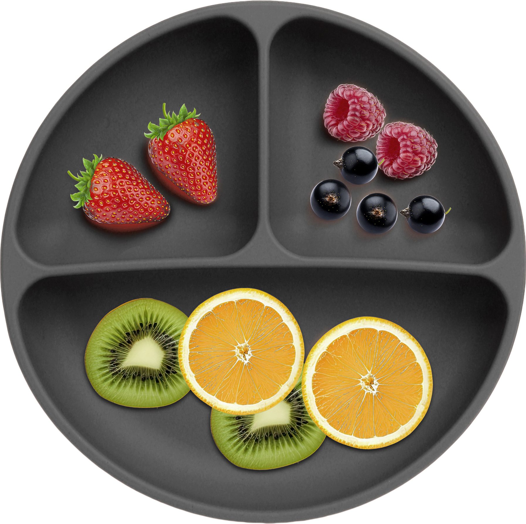 PEE_Big_DKGRY- Silicone Baby Feeding Big Suction Plate