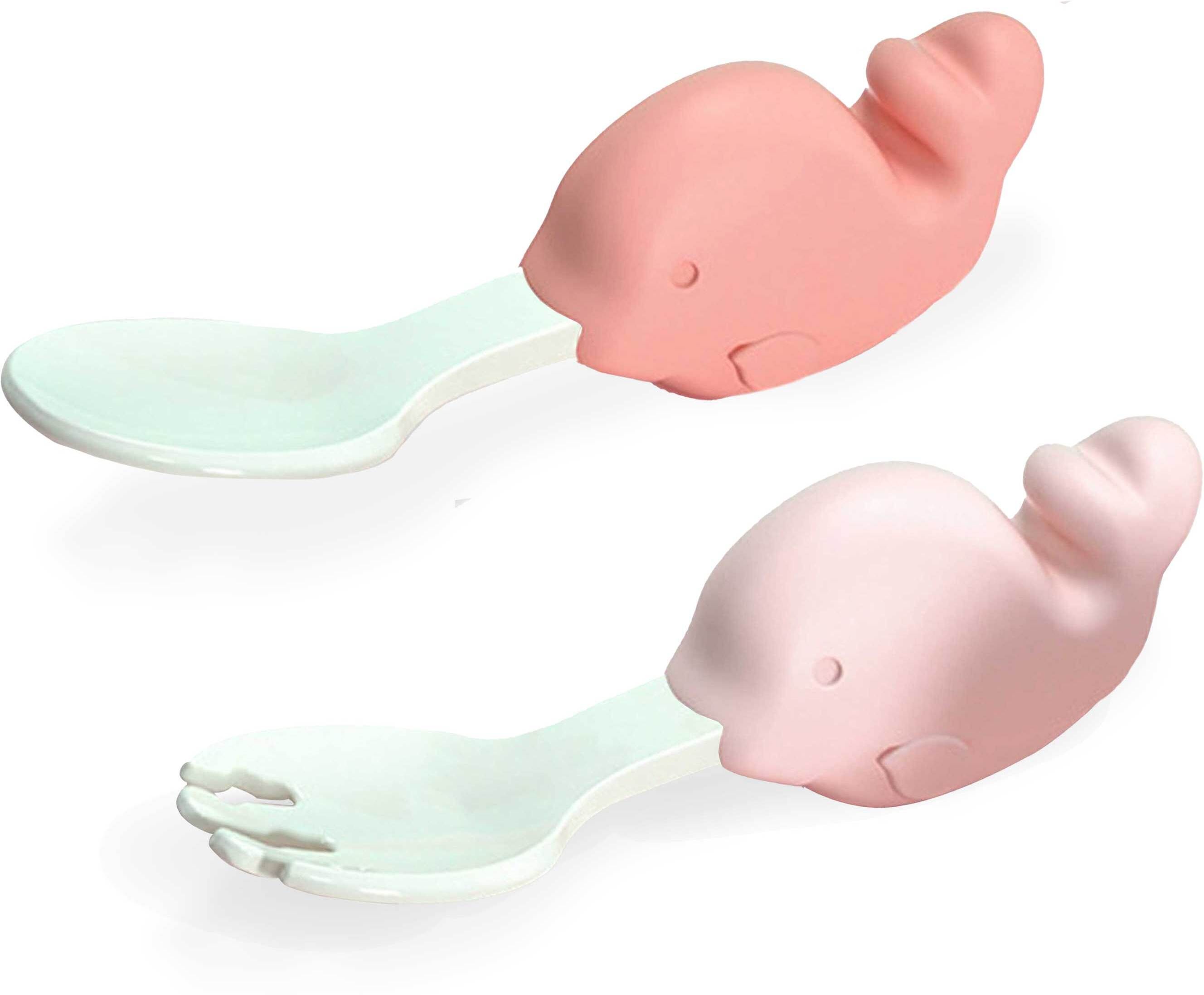 Baby Training Spoon Whale Shape Spoon, Baby Spoon and Fork Set - (Pink).- Plastic And Rubber Handle-image-15