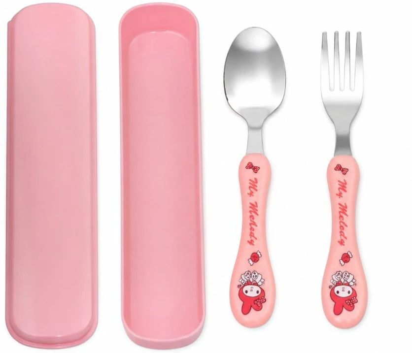 My Melody Theme Print Stainless Steel Cutlery Carrying Set - for Kids & Students - Non Toxic Plastic-image-38
