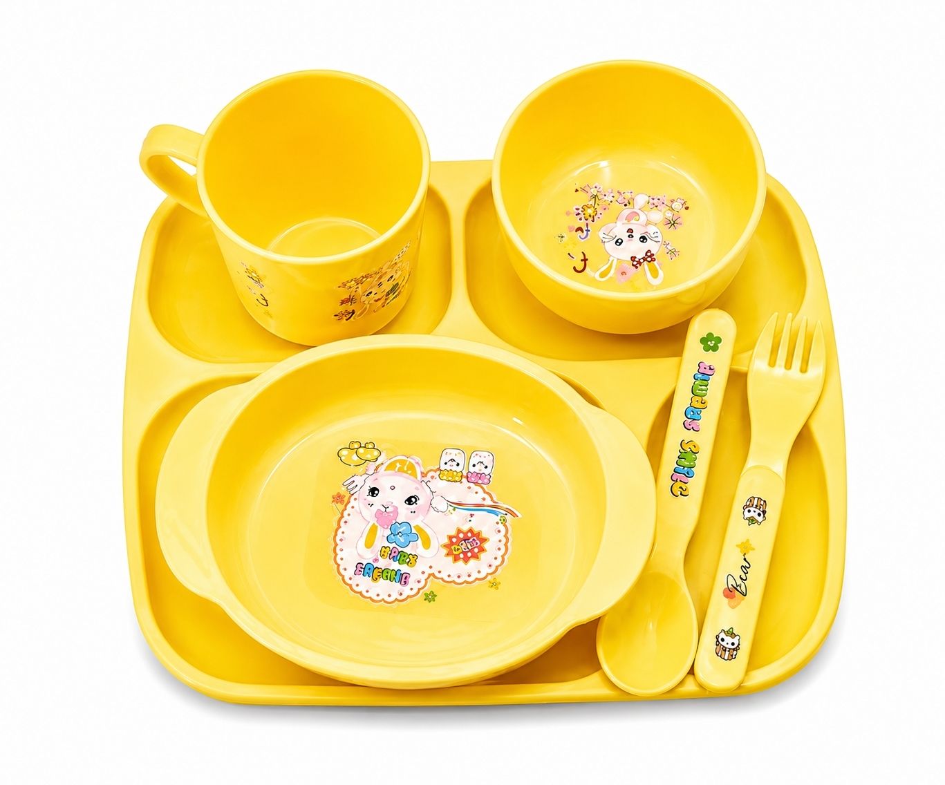 baynixs KIDS DINNER SET COMBO Suitable for serving snacks, fruits, rice, noodles & meals - FOOD GRADE PLASTIC, FIBER-picture-30