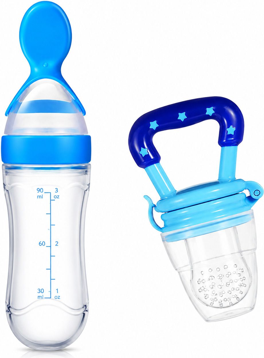 Silicone Baby Squeeze Spoon Feeder Bottle 90ml with Fresh Fruit Nibbler Teether - Silicone-image-14
