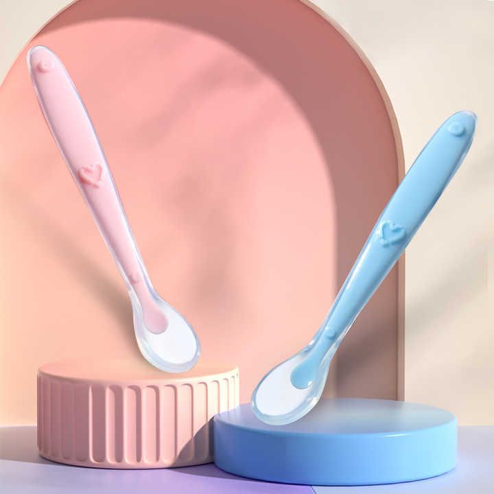 Silicone Baby Self Feeding Spoon with Ultra Soft Tip 4 M+- Silicone, Stainless Steel