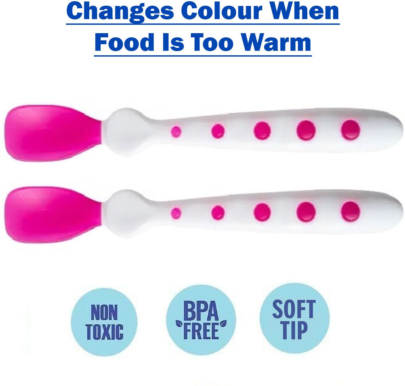 mopslik Silicone Tip Heat Sensitive Baby Feeding Temperature Sensing Spoons (Pink)- Silicone, Plastic-picture-32
