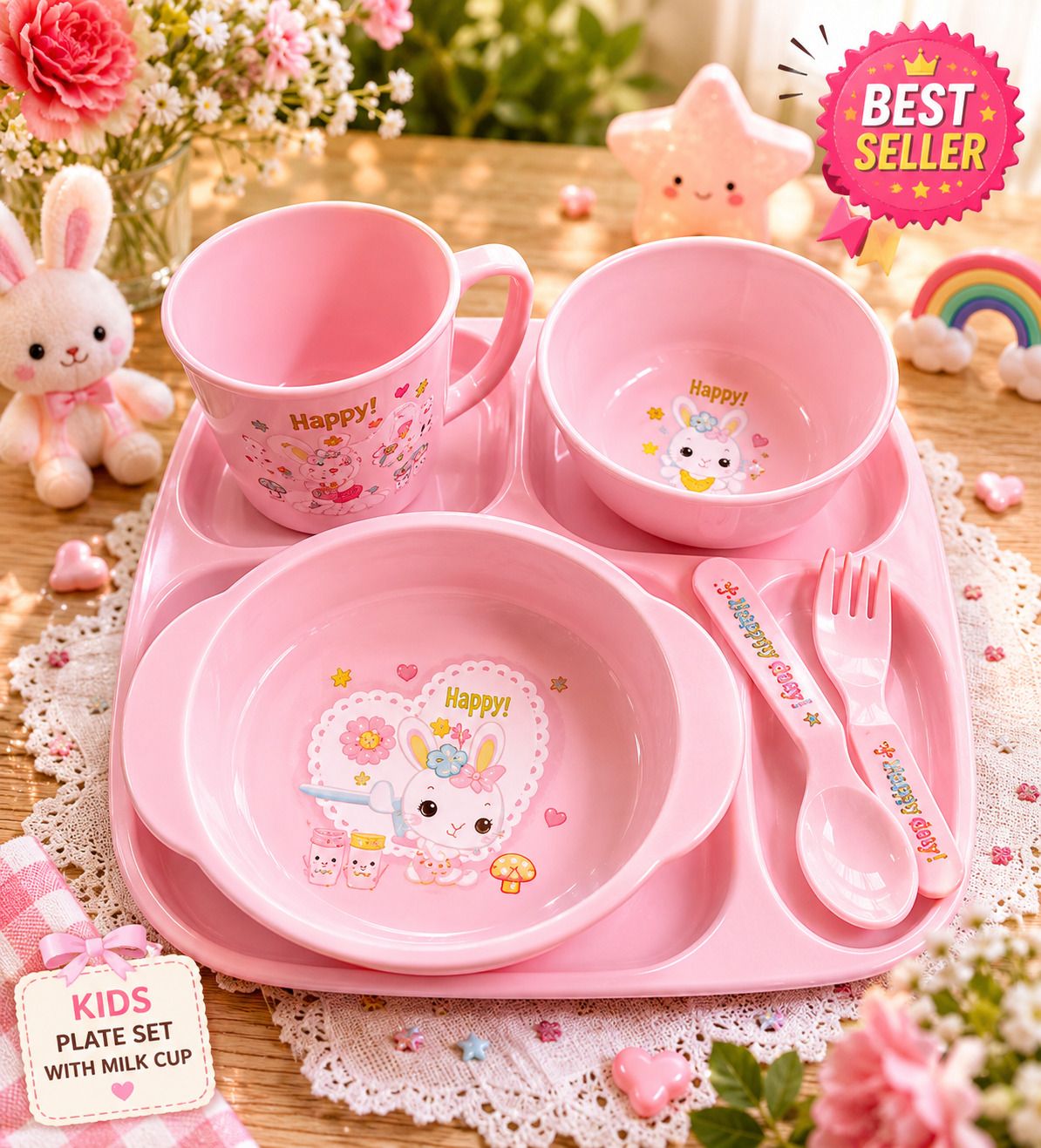 Cute Cartoon Bunny Kids Dinnerware Set - PLASTIC-image-6