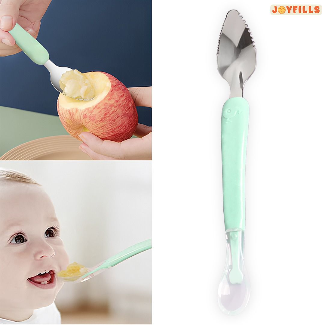 Baby Fruit Spoon 2 in 1 Multifunction Baby Feeding Fruit Spoon for Kids/ Toldder- Slicone-image-10