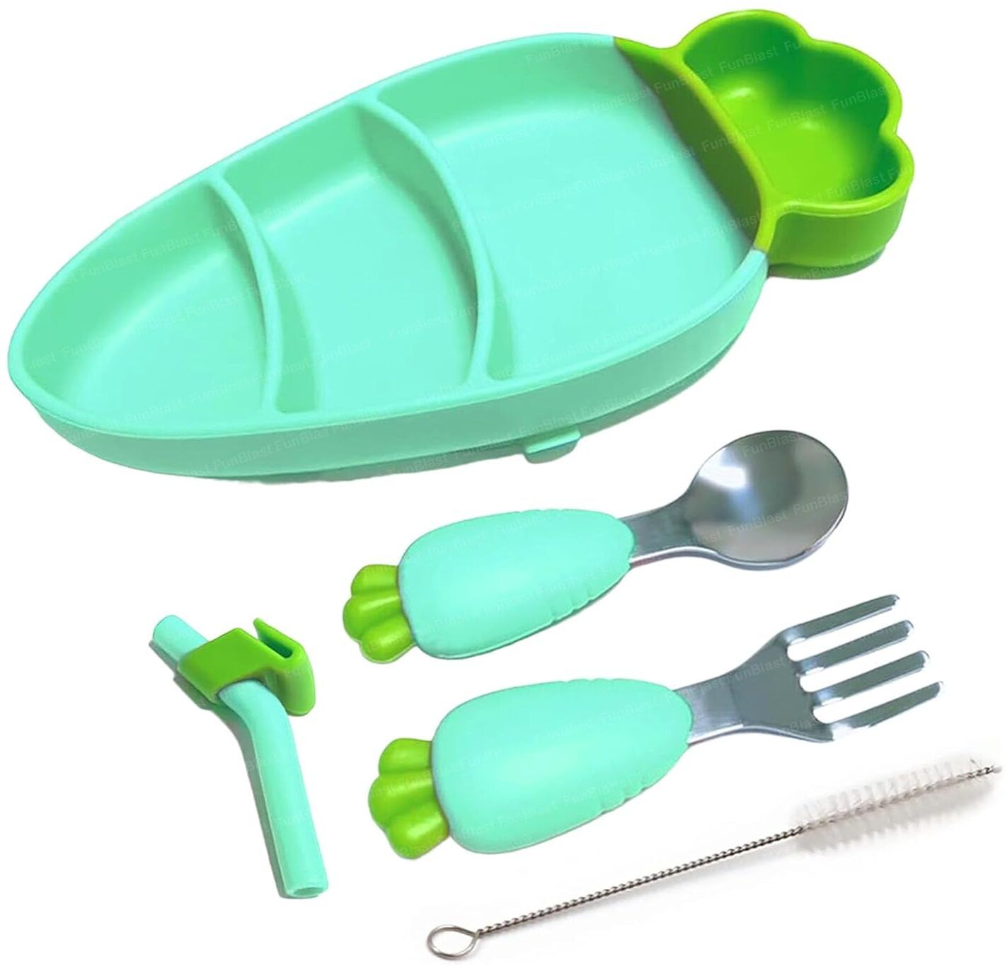 Tableware Dinner Set for Baby, Plate, Spoon, Fork, and Sipper, Kids Feeding Set - Silicone
