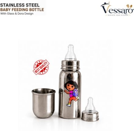 vessaro Stainless Steel Baby Feeding Bottle with Glass, Cartoon Print 200ml - steel-picture-30