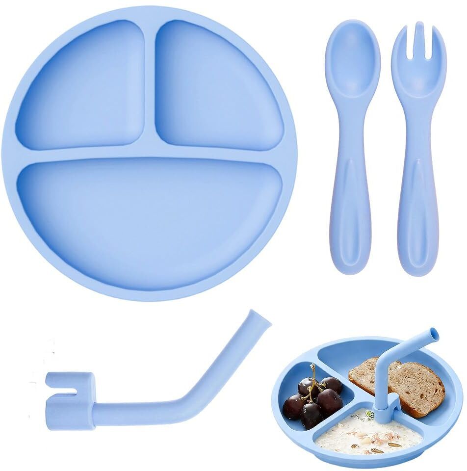 gustave Silicone baby feeding set with suction plate spoon fork for young toddlers - Silicone-picture-16