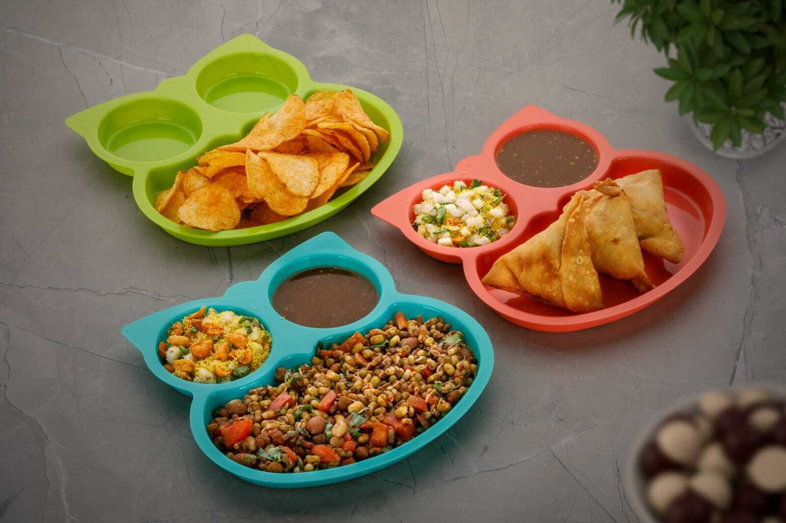 Unbreakable Owl Shaped Kids Snack Serving Plate (Pack of 3)- PLASTIC-image-13