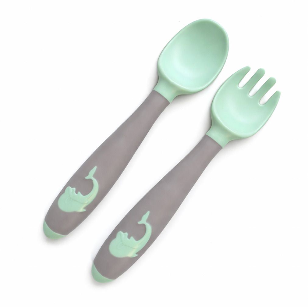 Flexible Silicone Spoon and Fork Set BPA Free & PVC Free - Silicone, Wood-image-38