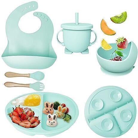 Silicone Baby Feeding Set, Complete 6-Piece Baby Led Weaning Set -Mint blue - Silicone-image-25