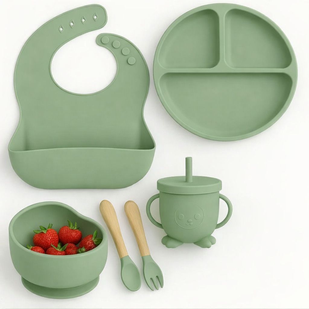 BPA Free Silicone Baby Feeding Set with Suction Plate, Bowl, Bib & Sippy Cup - Silicone-image-23