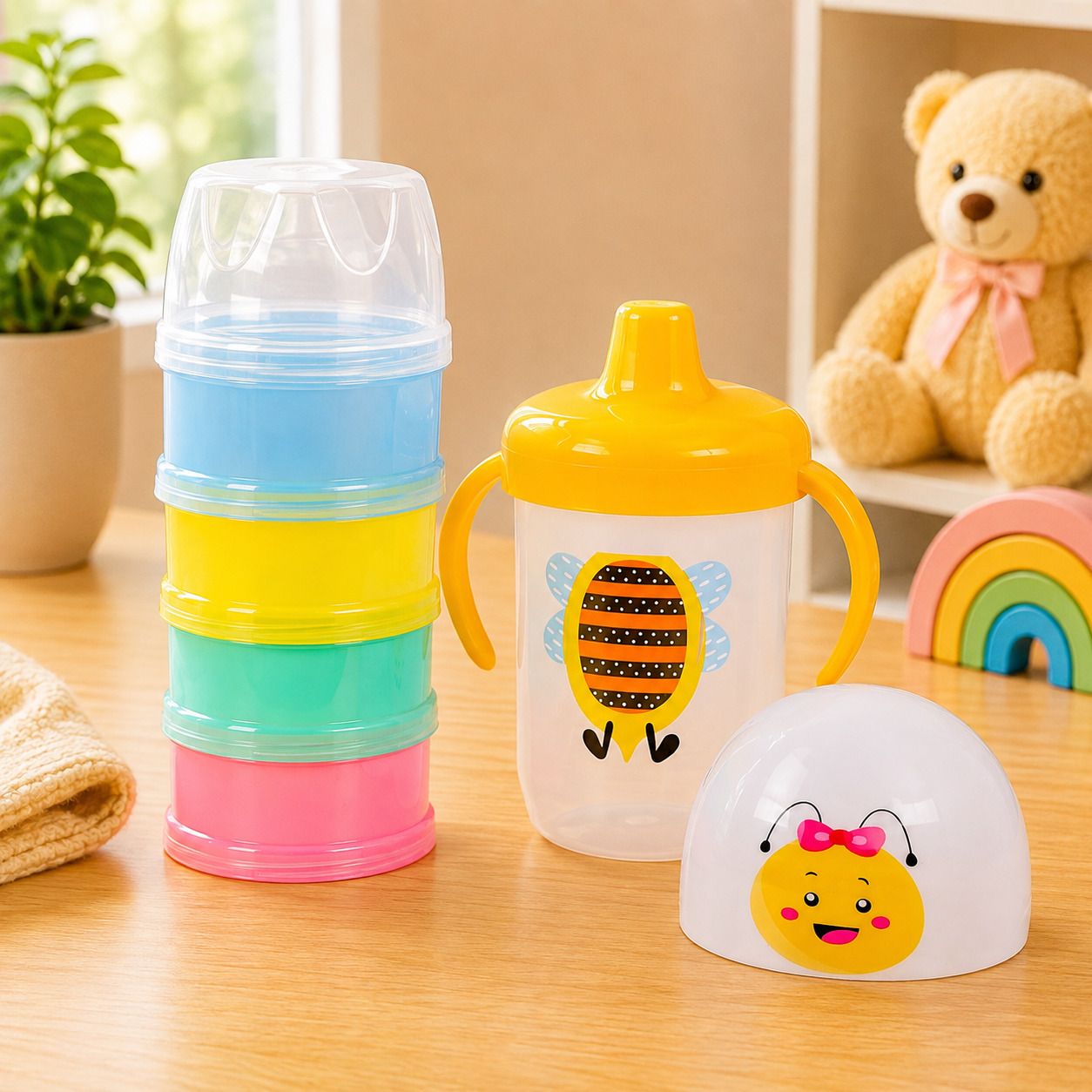 Duck Bill Hard Spout Sipper with Twin Yellow Baby Milk Powder Container(4 Steps) - Food Grade Plastic-image-41