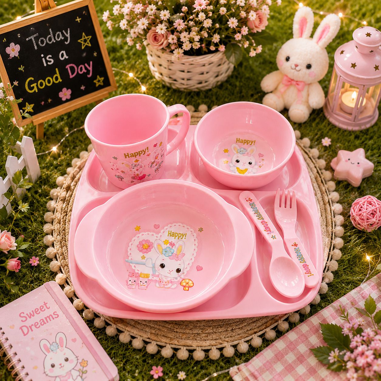Cute Cartoon Bunny Kids Dinnerware Set - PLASTIC-image-10