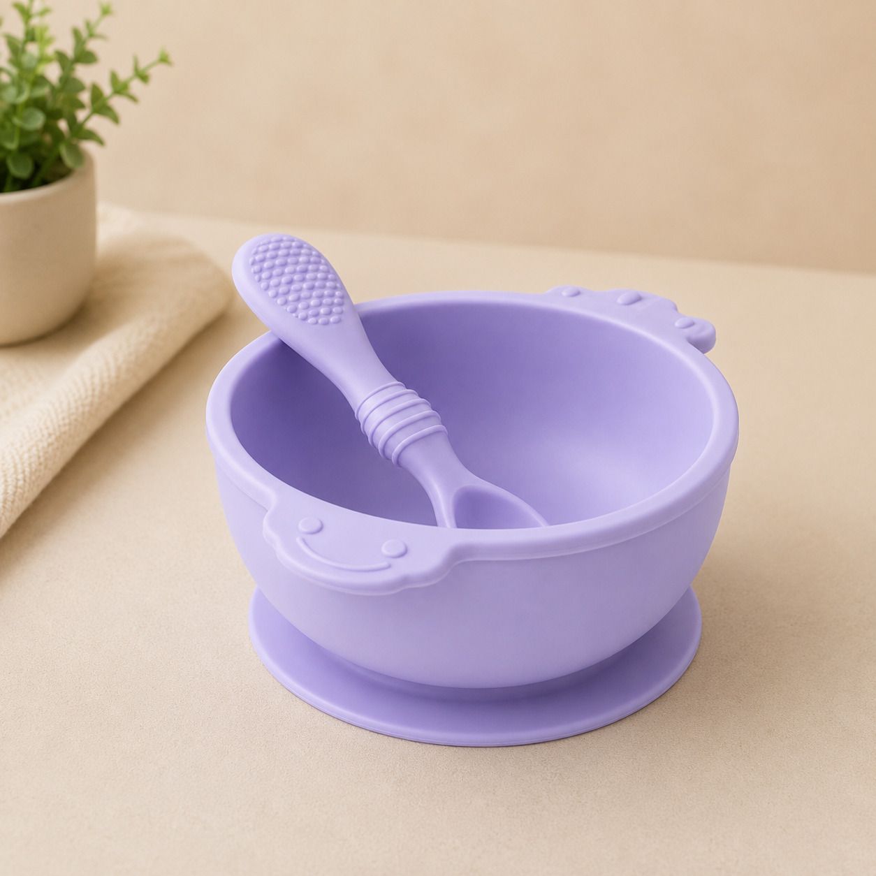 Non Spill Suction Bowl and Spoon Set (Toddler Feeding Bowl and Spoon Set - silicon-image-34