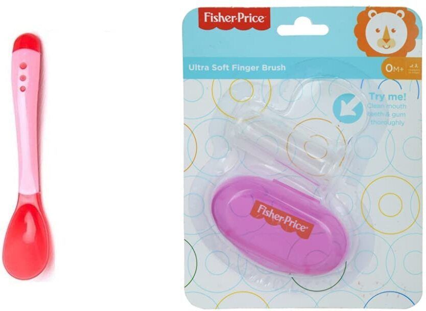 baby Heat Sensitive Spoon, Pink & Silicone Baby Finger-Brush with Case, - silicon-image-26