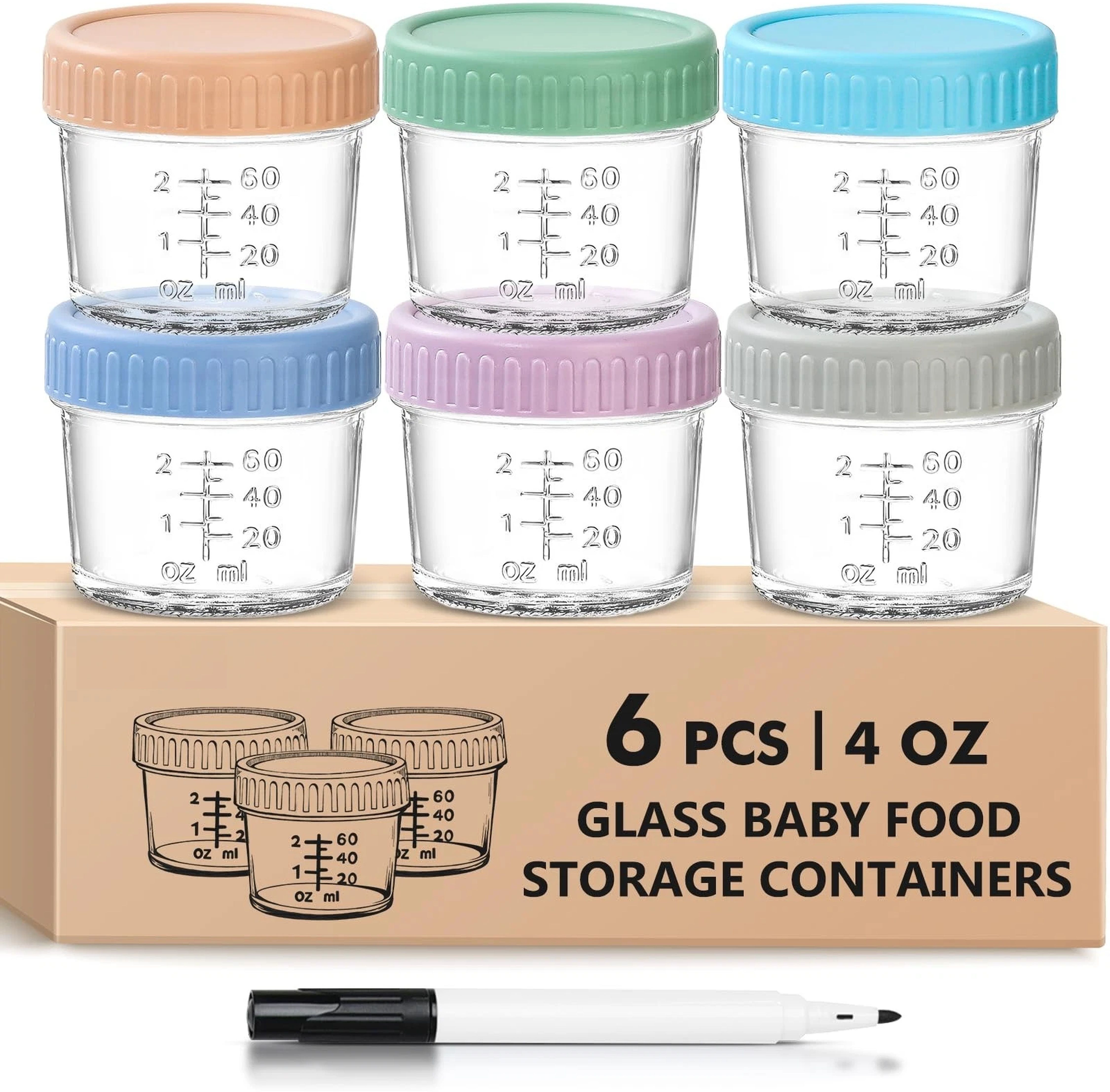 Baby Food Storage Container For Purees Snacks and Meal Prep Pack of 6 - Glass-image-33