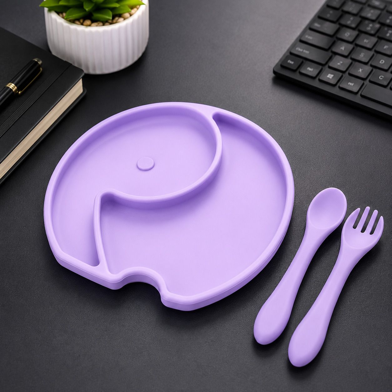 Silicone Baby Feeding Plate Set with Spoon & Fork Microwave Safe BPA Free - silicone-image-35