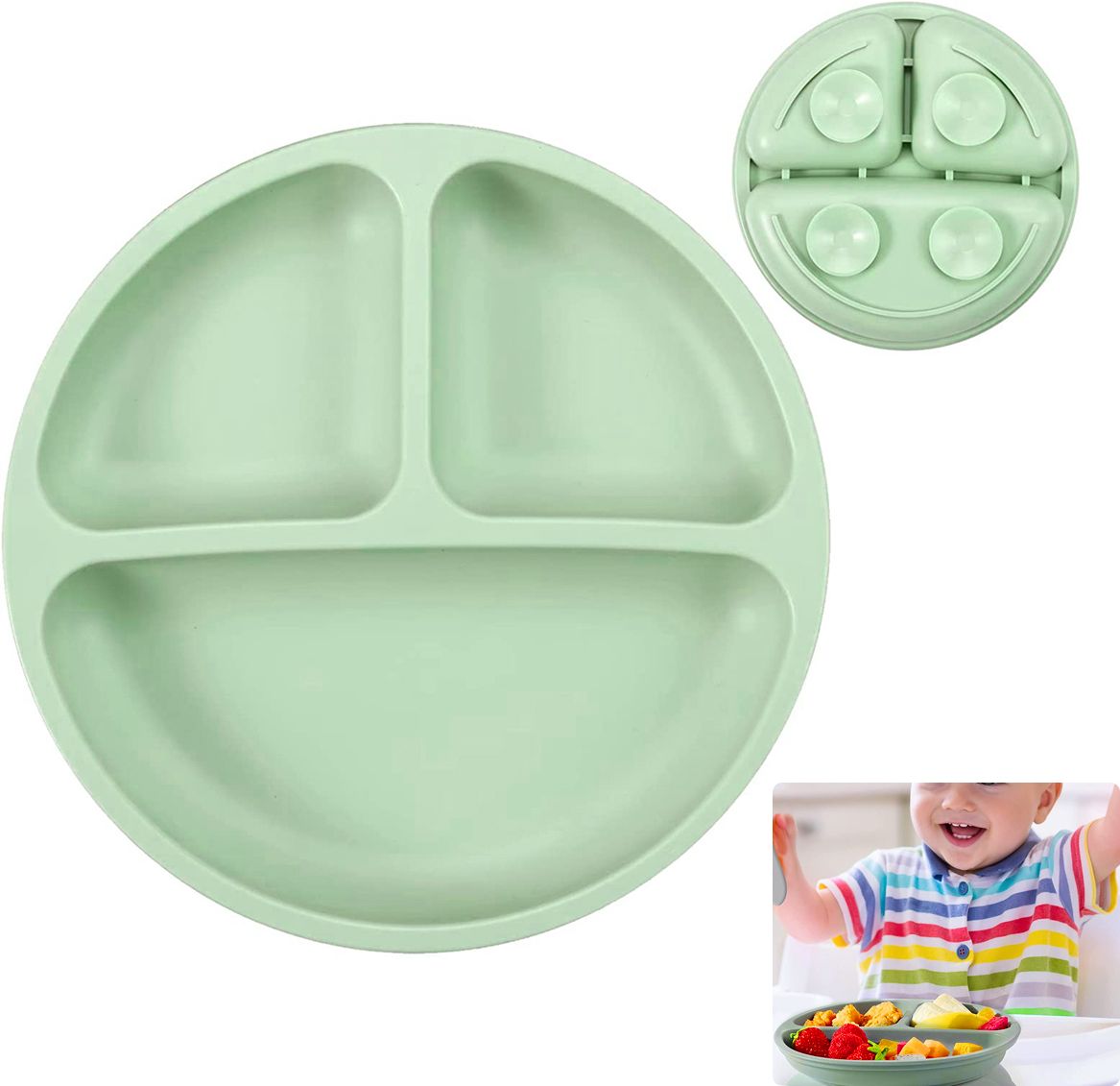 Silicone Baby Suction Plate with Strong Cups Divided Sections for Self Feeding- Silicone-image-7