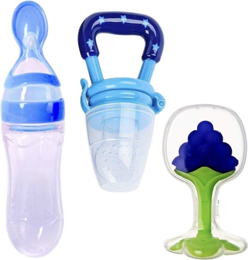 Combo of Food Feeder & Baby Fruit Nibbler & Silicone Teether for 3 -24 M Baby- silicone