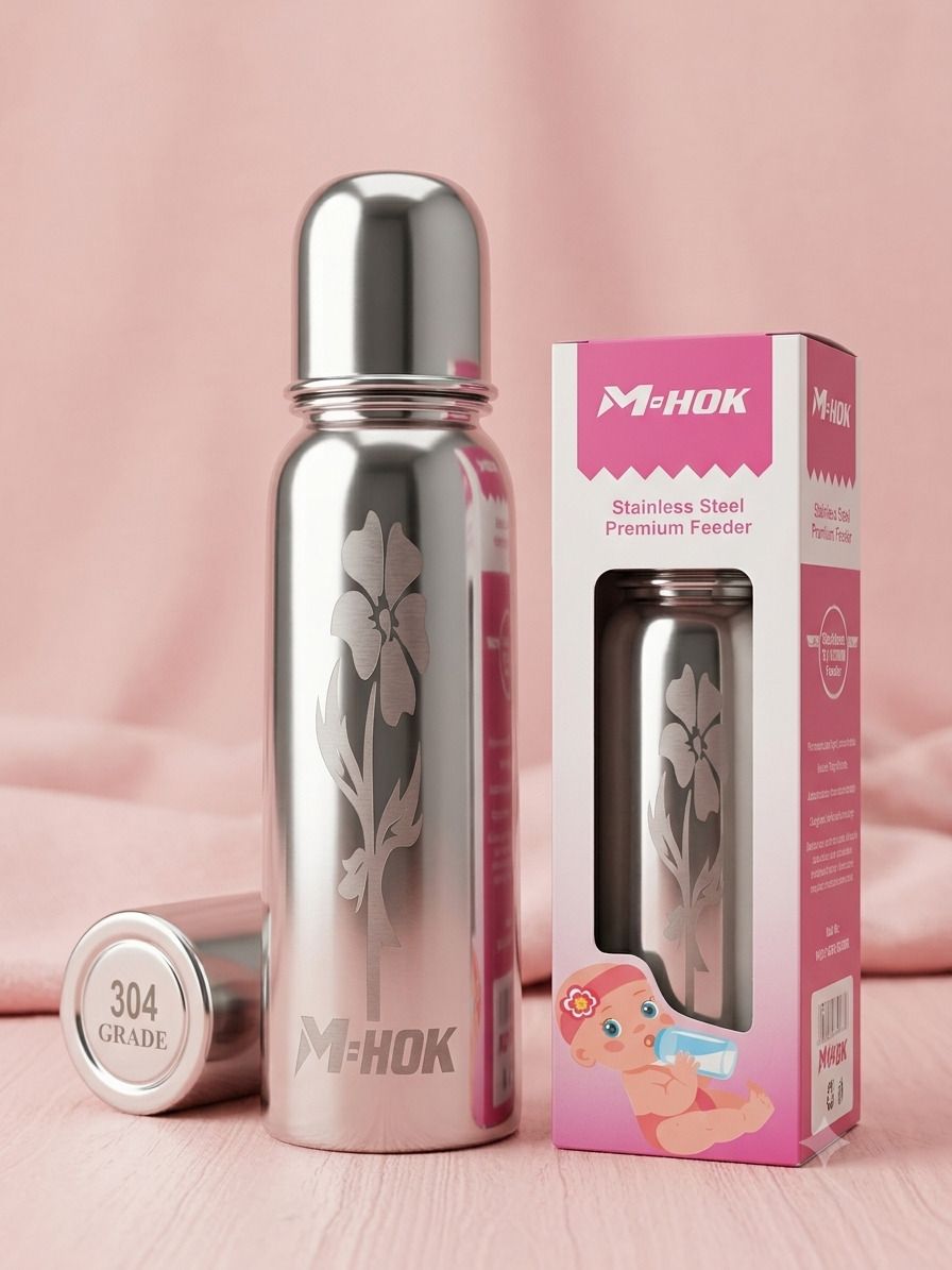 250ml Stainless Steel Baby Feeding Bottle with Silicone Nipple - Steel 304 food grade-image-24