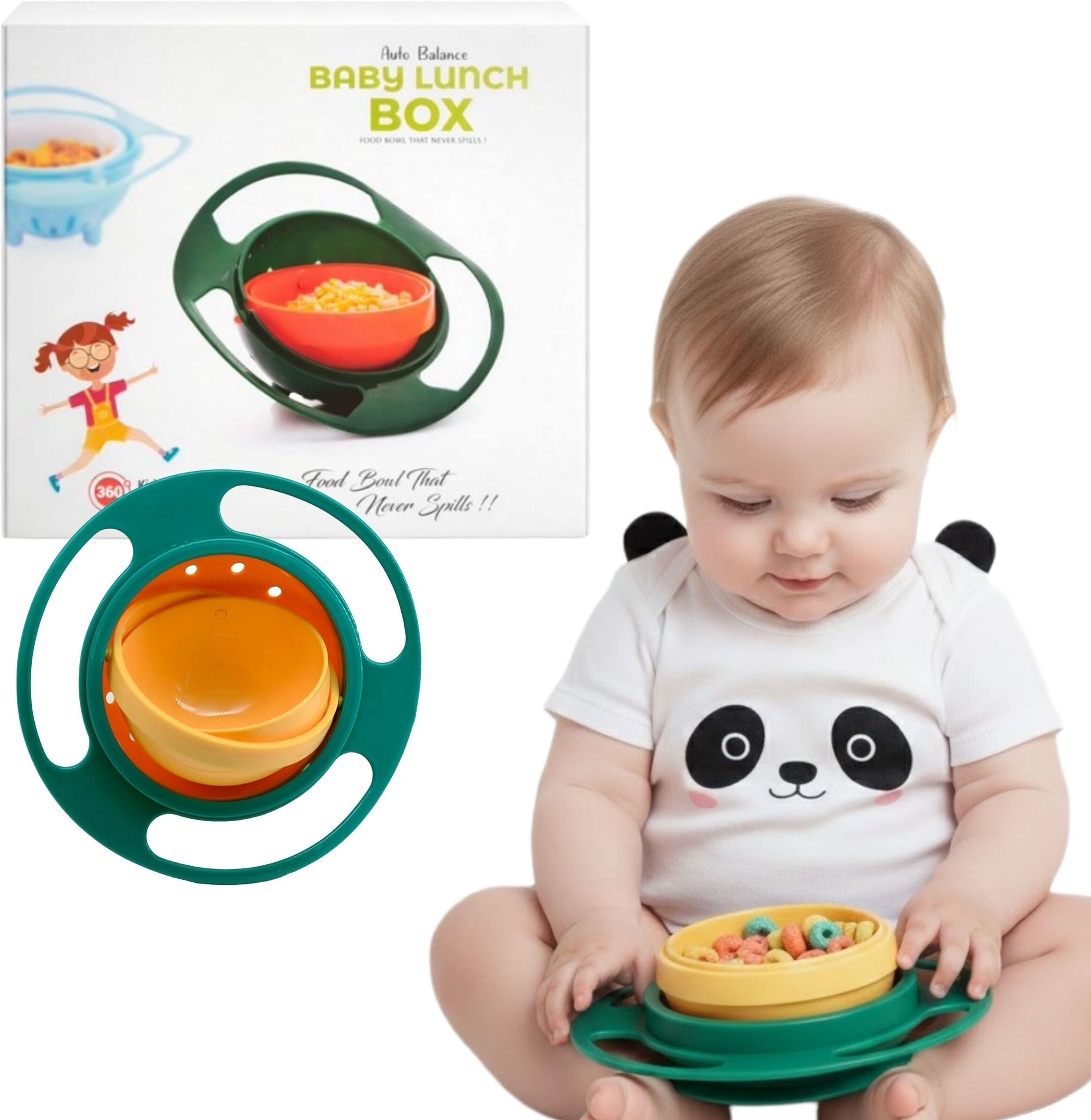 362 Degree Gyro Bowl for Kids – Mess-Free Feeding & Snack Bowl - Food Grade Plastic