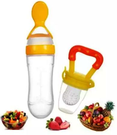 Feeding Utensil's Baby Spoon Feeder And Fruit Feeder Combo 90ml Bottle- SILICONE-image-1
