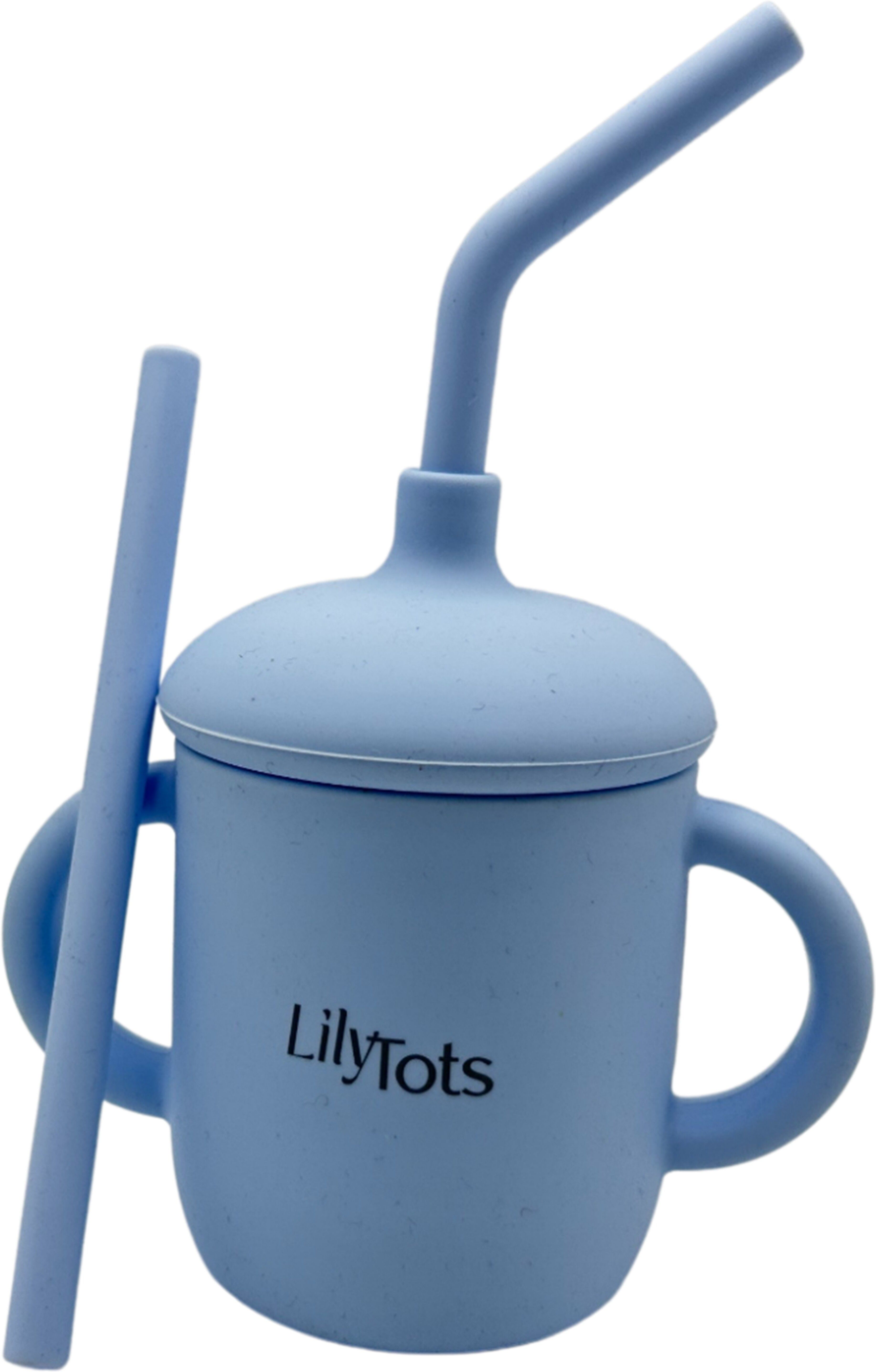 Airtight Sippy Drinking Cup with Two Straws for Babies Made of 100% Food Grade- Silicone