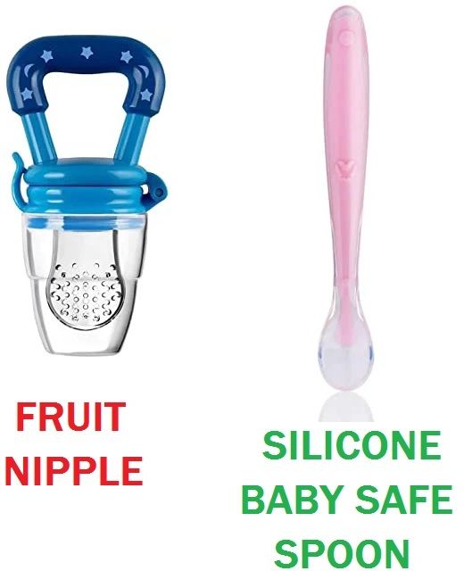 Combo of Baby Fruit Feeder Nibbler + Baby Safe Training Spoon for Easy Feeding- BPA Free Plastic-image-11