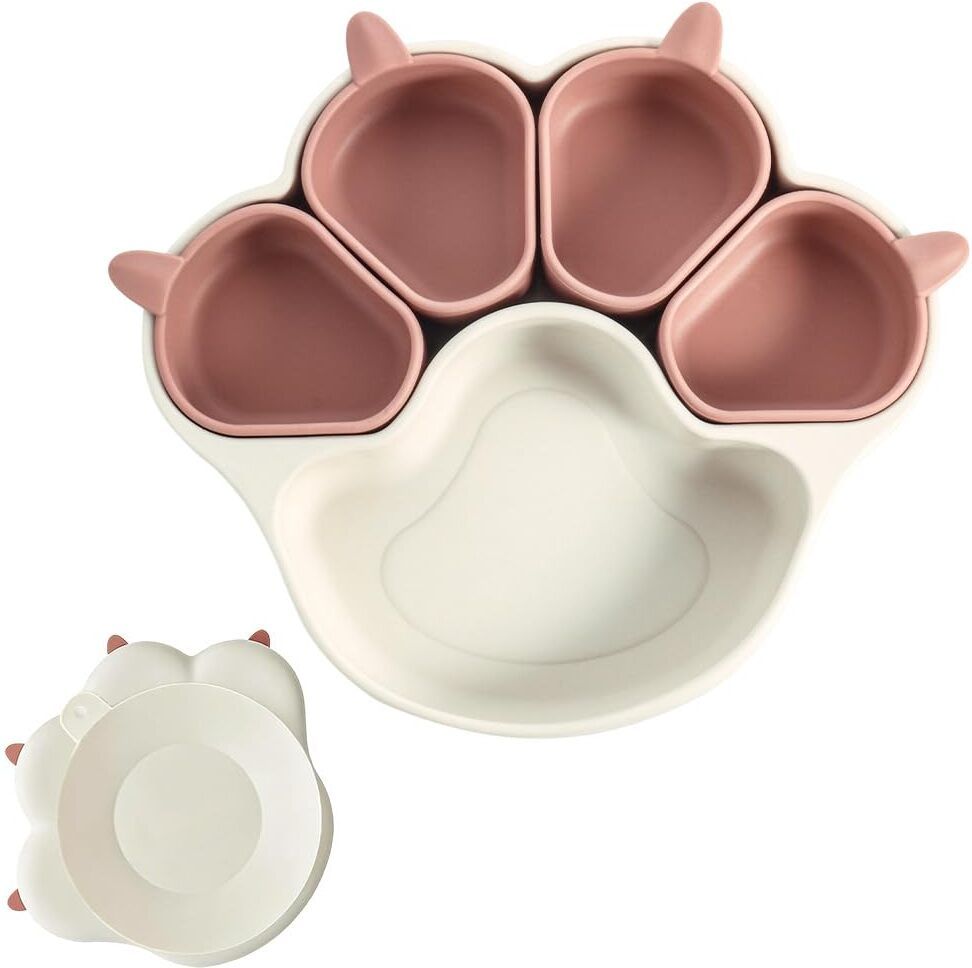 Paw Shaped Silicone Kids Food Plate with Suction Base and Five Compartments - Silicone-image-29