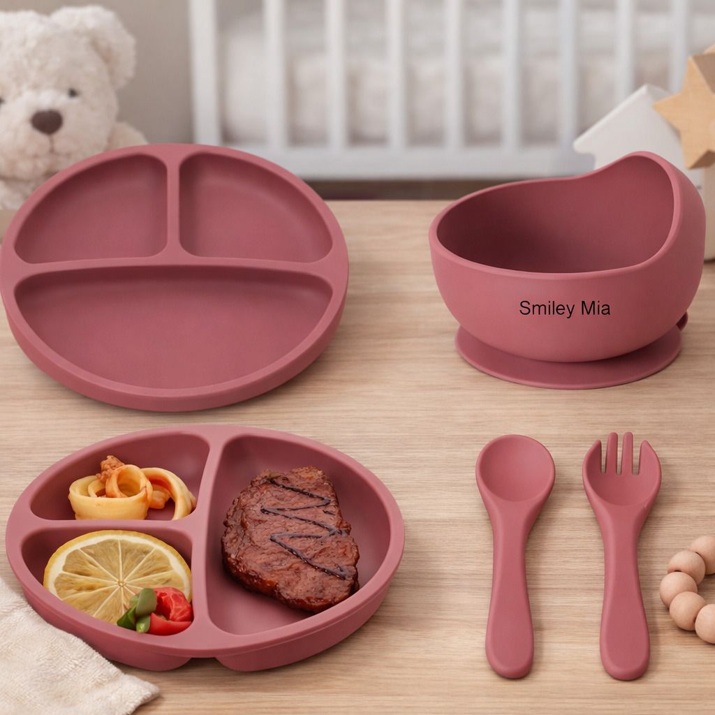 Baby Silicone 4Pc Feeding set - Suction Plate, Bowl, Spoon & Fork, BPA Free - Silicone-image-37