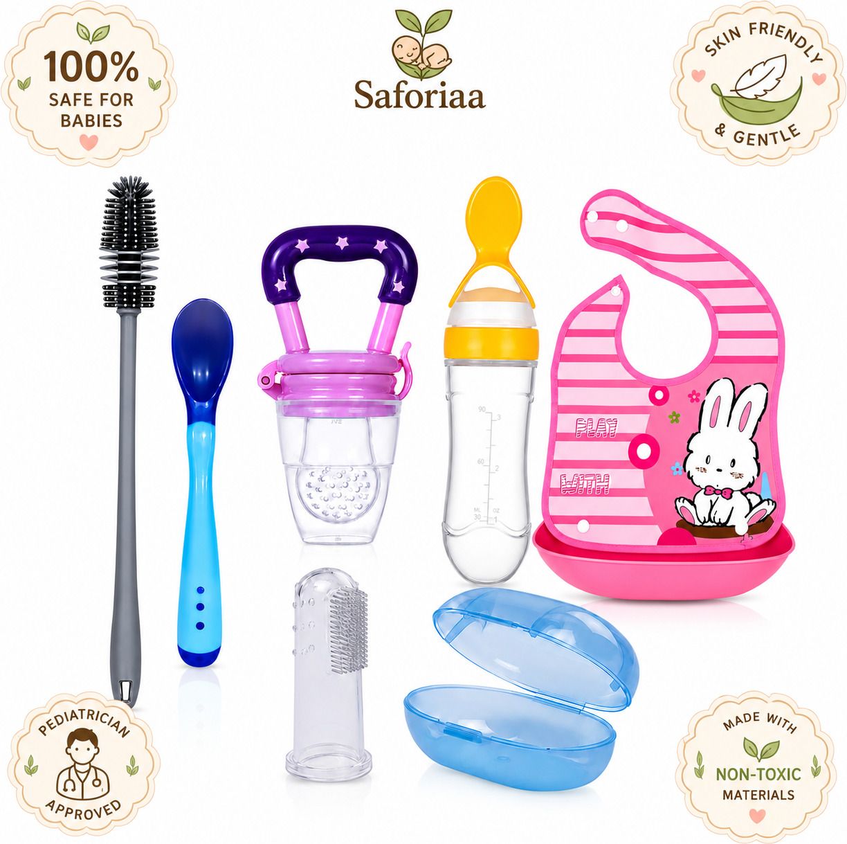 6-in-1 Baby Feeding & Oral Care Combo Set (Spoon Bottle 90ml, Nibbler, Bib) - Silicone & BPA-Free Plastic-image-31