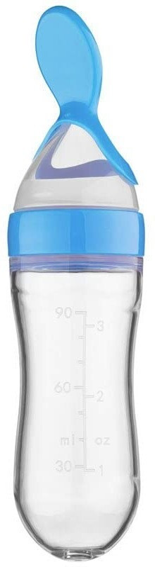 momscape Baby Spoon Feeding Bottle Liquid Squeeze Milk Cerelac Semi Solid Food Feeder- BPA Free, 90ML, Silicone, Plastic image 1