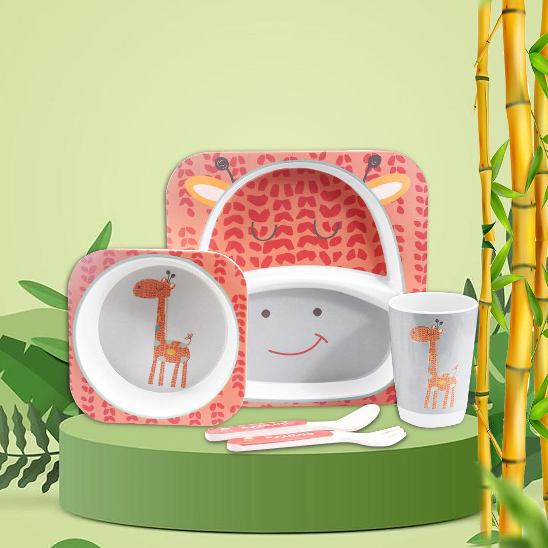 Bamboo Fiber Eco Friendly Baby Self Feeding Dinner Utensils Set- Kids Toddlers and Babies, Set of 5 (Plate, Bowl, Cup, Spoon, Fork)Bamboo Fiber-image-36