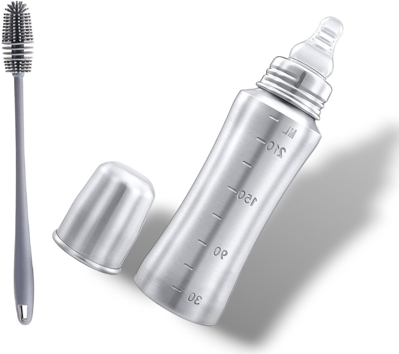 Stainless Steel Baby Feeding Bottle Milk Feeding 240 ml (ML Marking)- Stainless Steel