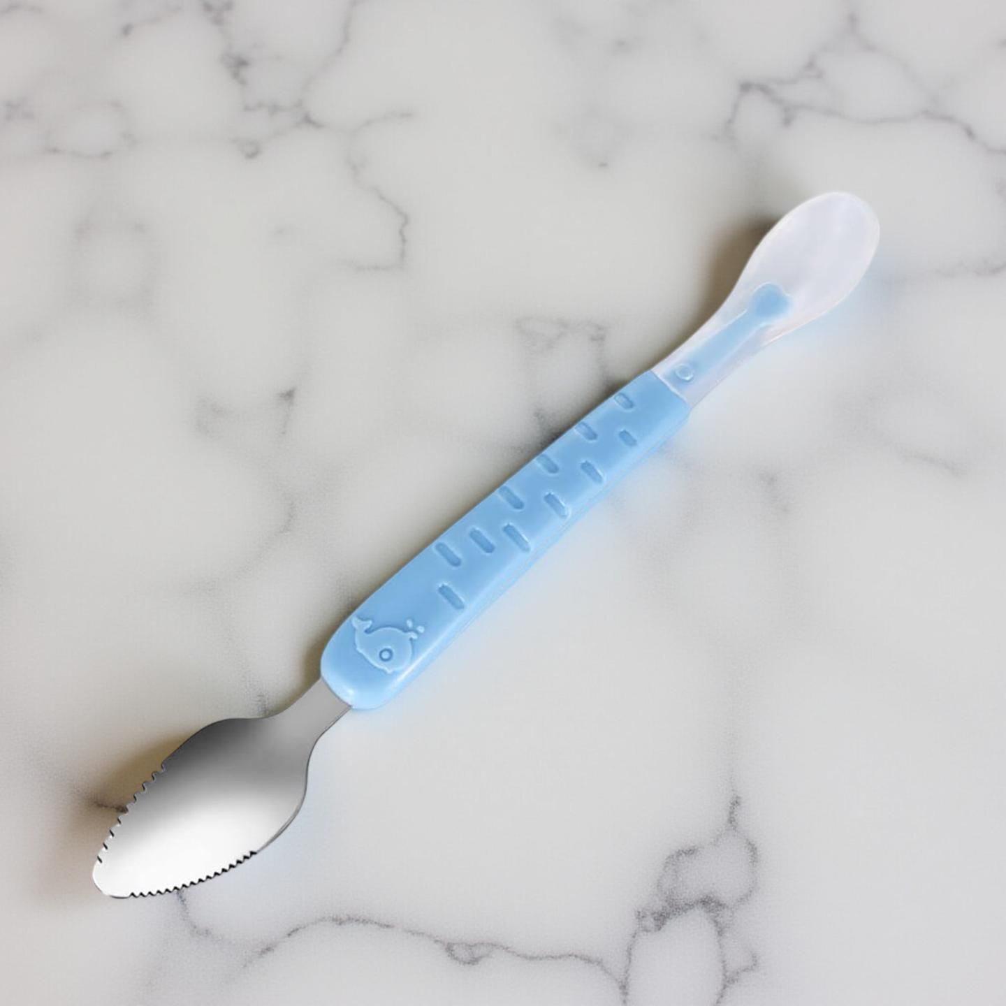 bachpan Baby Feeding Spoon 2-in-1 Silicone Fruit Scraper BPA free non toxic - 304 Grade steel, Silicone-picture-47
