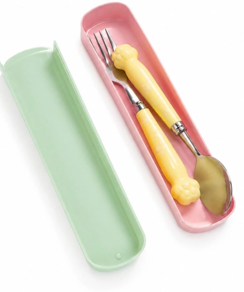Cute Paw Shape Print Stainless Steel Cutlery Carrying Set - for Kids & Students - Non Toxic Plastic-image-35