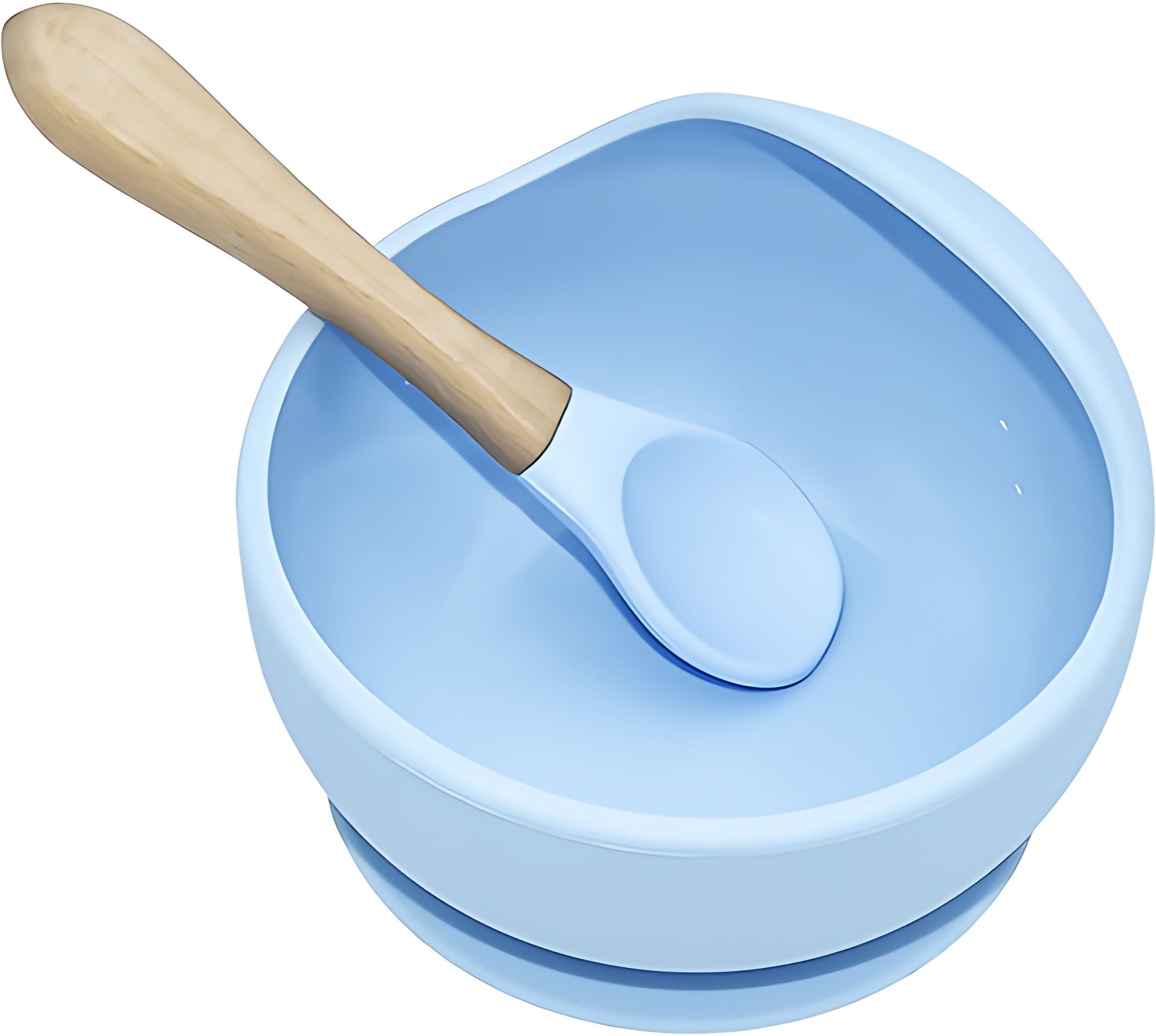 Baby Bowl With Wooden handle spoon Flexible suction base Kids Training Feeding - Food-Grade Silicone-image-25