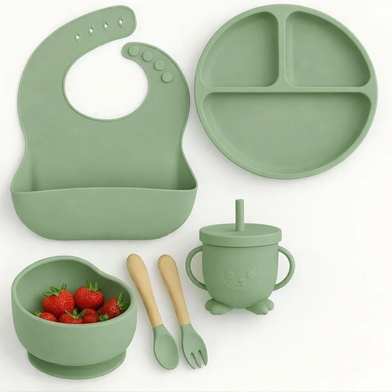 Kids Silicone Feeding Set - Silicone, Wood-image-22