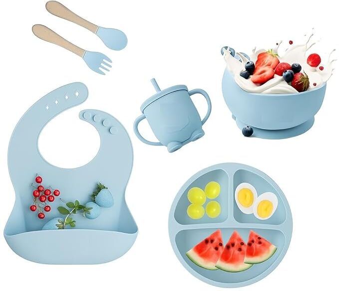 Toddler Feeding Kit – 6PCS Silicone Dishware, BPA-Free, Non-Toxic, Easy to Clean - Feeding Bowl, Suction Plate, Cup, Spoon, Fork & Bib for Kid, Toddler, Silicone-image-17