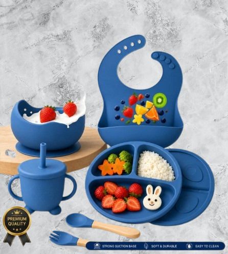 radhe alliance Feeding Kit – 6PCS Silicone Dishware, BPA-Free, Non-Toxic, Easy to Clean - Silicone-picture-2