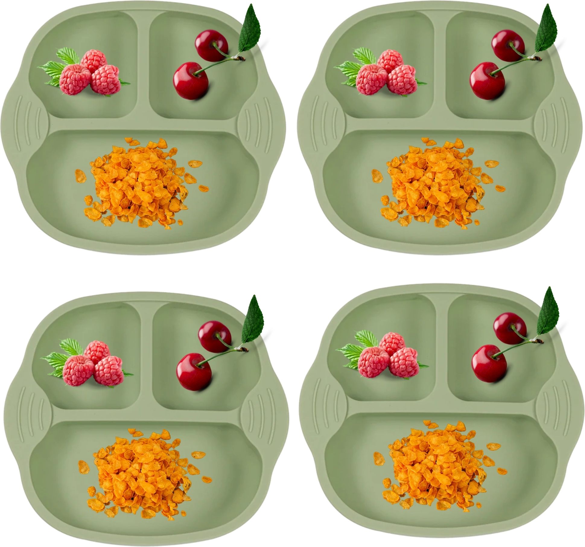 Pack of 4 Self-Feeding Baby Dish With Suction Cups,Toddler Plates,Microwave Safe- Silicone-image-23