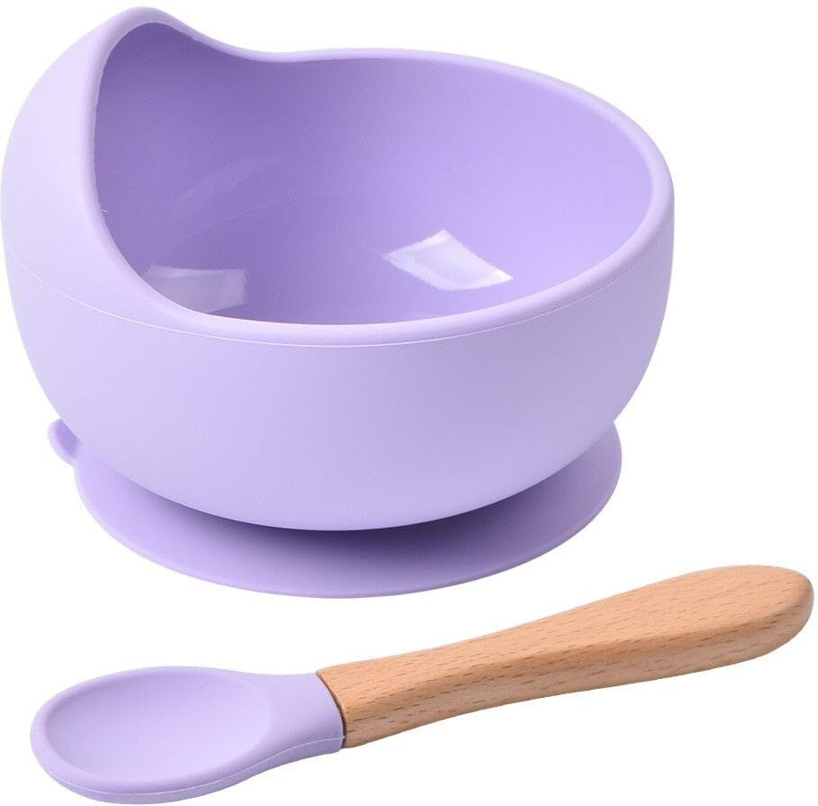 Baby Bowls with Spoon, Curved Walls for Baby Self-Feeding, (Lavender,Pack of 1) - Silicone-image-15