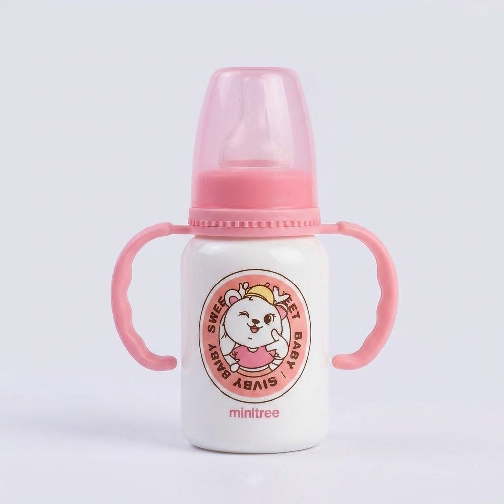 Minitree Glass Feeding Bottle Baby Feeder Minitree Baby120ml pink - silion and plastic-image-44