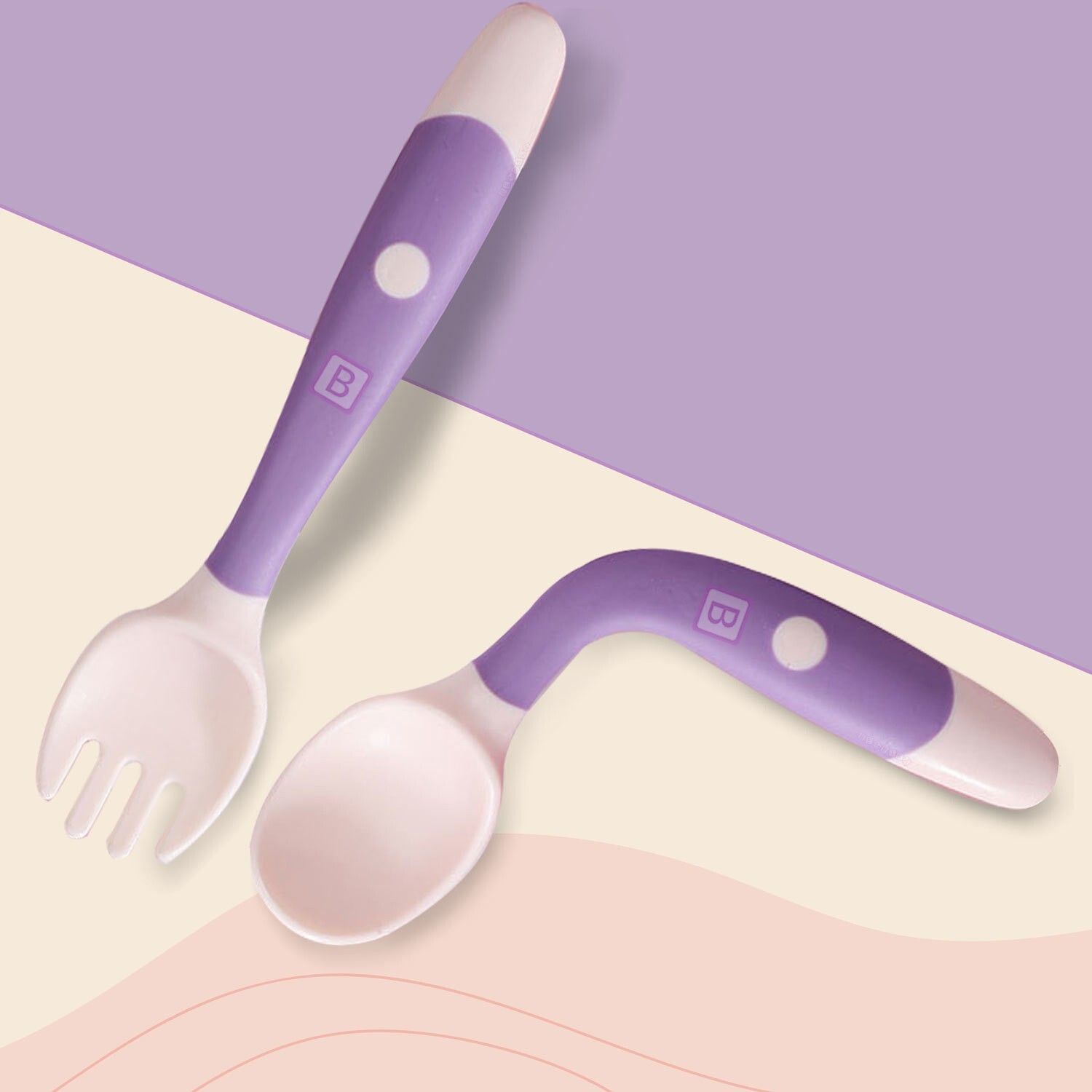 bembika Baby Silicone Training Spoon Twist Spoon, Baby Spoon and Fork Set(Purple Color). - Silicone-picture-3