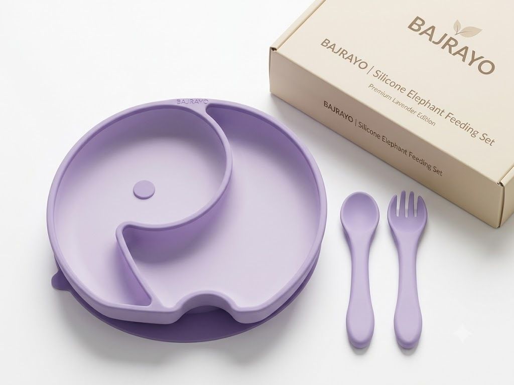 bajrayo Elephant Divided Baby Plate with 2 Spoons | Baby Feeding Set for Toddlers & Kids - Silicone-picture-29
