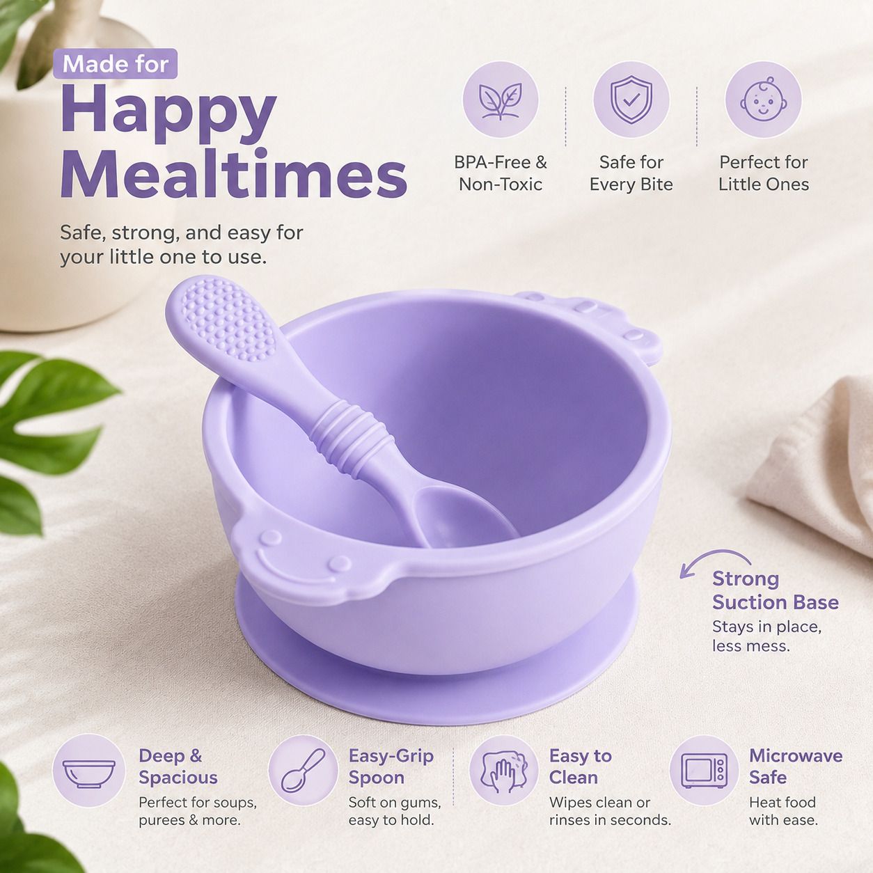 Smart Feeding Bowl Set for Babies with Suction Base, Textured Spoon - silicone-image-32