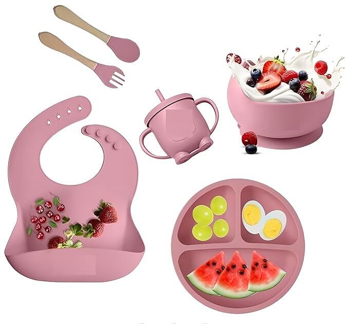 Silicone Baby Feeding pink Set (4 Pcs) - Silicone