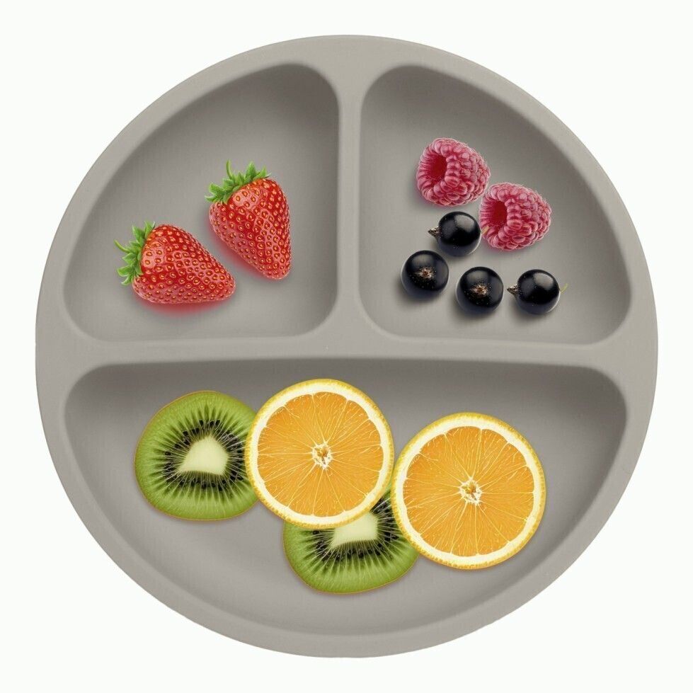 PEE_4P_DGRY- Silicone Baby Feeding 4-Suction Plate
