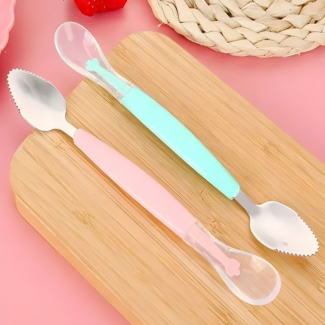 Baby Fruit Spoon 2 in 1 Multifunction Baby Feeding Fruit Spoon for Kids/Toldder - Slicone-image-13